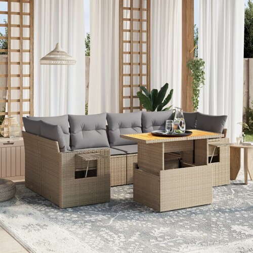 vidaXL 7-dijelni set vrtnih sofa od poliratana s jastucima bež