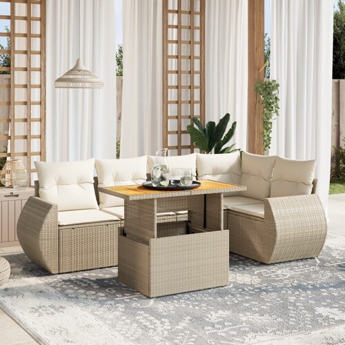 vidaXL 6-dijelni set vrtnih sofa s jastucima bež od poliratana