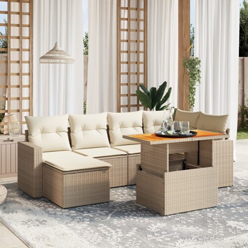 vidaXL 7-dijelni set vrtnih sofa od poliratana s jastucima bež