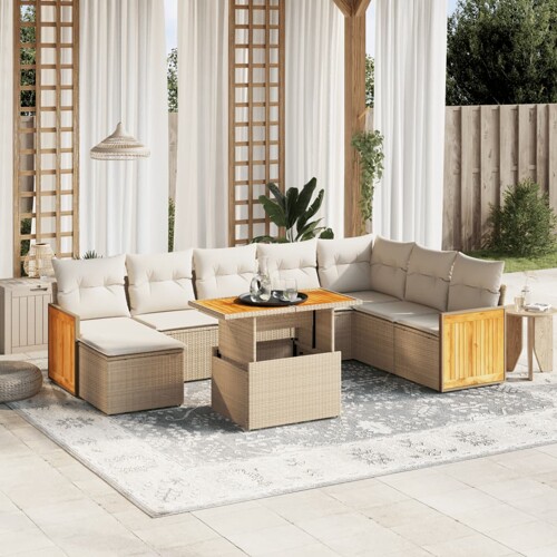 vidaXL 9-dijelni set vrtnih sofa s jastucima bež od poliratana