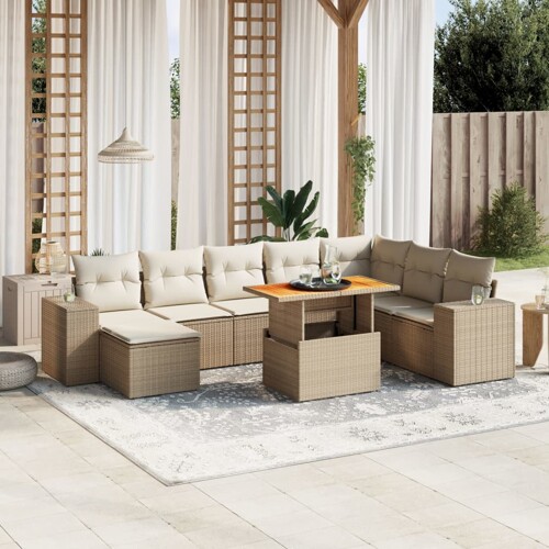vidaXL 9-dijelni set vrtnih sofa s jastucima bež od poliratana
