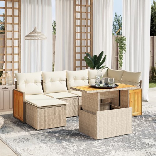 vidaXL 7-dijelni set vrtnih sofa od poliratana s jastucima bež
