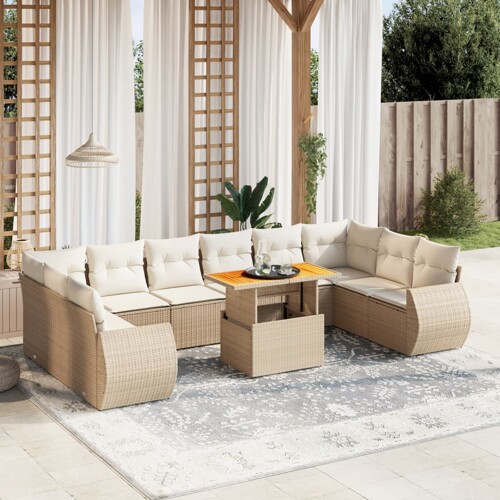 vidaXL 11-dijelni set vrtnih sofa od poliratana s jastucima bež