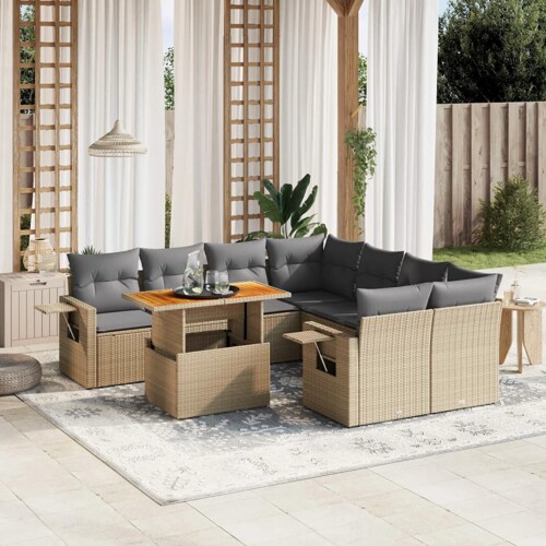 vidaXL 9-dijelni set vrtnih sofa s jastucima bež od poliratana