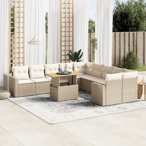 vidaXL 11-dijelni set vrtnih sofa od poliratana s jastucima bež