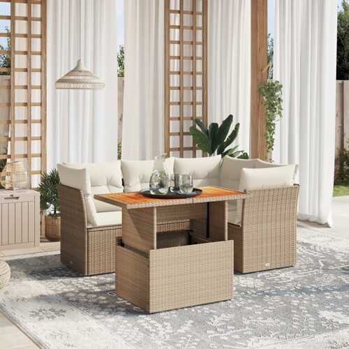 vidaXL 5-dijelni vrtni set sofa s jastucima bež od poliratana