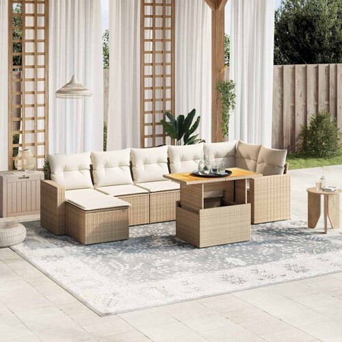 vidaXL 8-dijelni set vrtnih sofa od poliratana s jastucima bež
