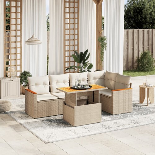 vidaXL 6-dijelni set vrtnih sofa s jastucima bež od poliratana