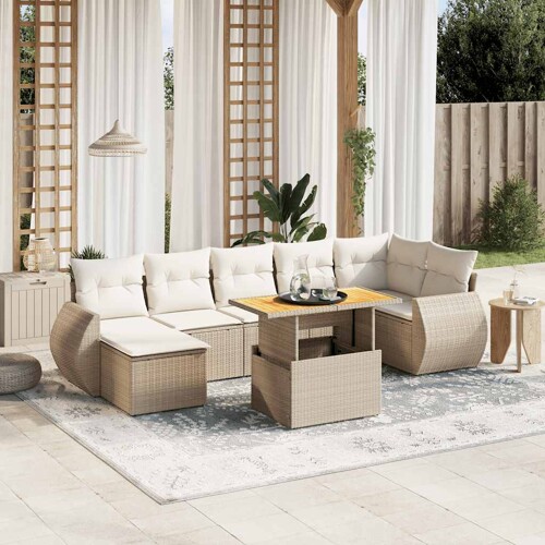 vidaXL 8-dijelni set vrtnih sofa od poliratana s jastucima bež