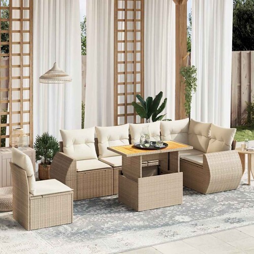 vidaXL 7-dijelni set vrtnih sofa od poliratana s jastucima bež