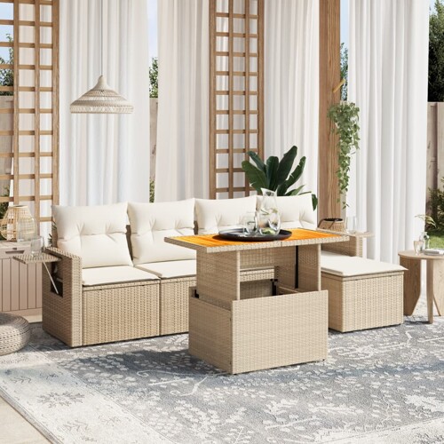 vidaXL 6-dijelni set vrtnih sofa s jastucima bež od poliratana