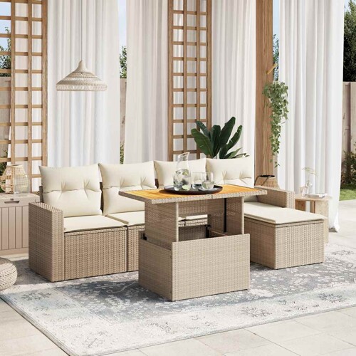 vidaXL 6-dijelni set vrtnih sofa s jastucima bež od poliratana
