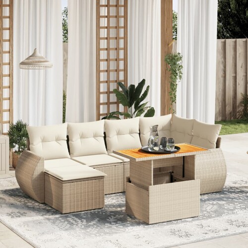 vidaXL 7-dijelni set vrtnih sofa od poliratana s jastucima bež