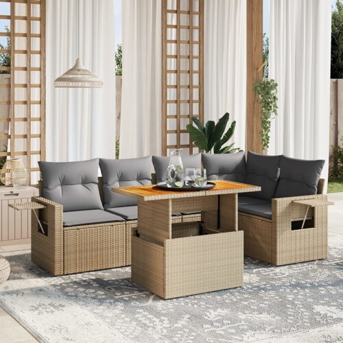 vidaXL 6-dijelni set vrtnih sofa s jastucima bež od poliratana