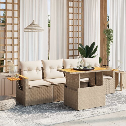 vidaXL 5-dijelni vrtni set sofa s jastucima bež od poliratana