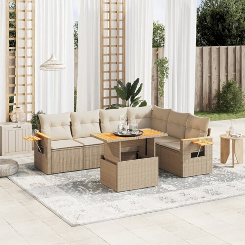 vidaXL 7-dijelni set vrtnih sofa od poliratana s jastucima bež