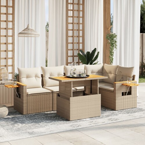 vidaXL 6-dijelni set vrtnih sofa s jastucima bež od poliratana