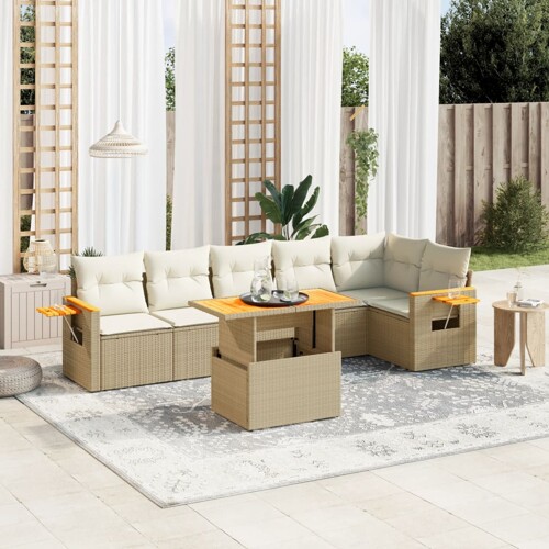 vidaXL 7-dijelni set vrtnih sofa od poliratana s jastucima bež