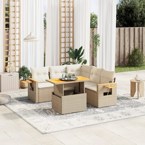 vidaXL 6-dijelni set vrtnih sofa s jastucima bež od poliratana