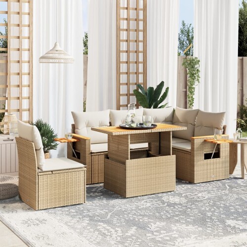 vidaXL 6-dijelni set vrtnih sofa s jastucima bež od poliratana