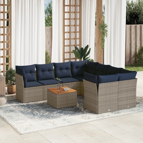 vidaXL 9-dijelni set vrtnih sofa od poliratana s jastucima sivi