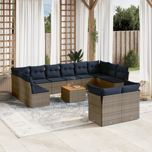 vidaXL 13-dijelni set vrtnih sofa od poliratana s jastucima sivi