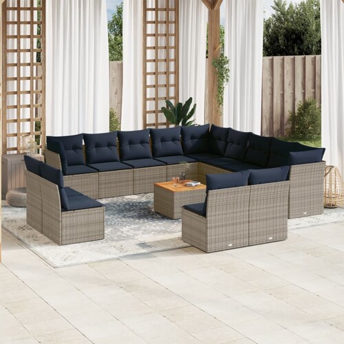 vidaXL 14-dijelni set vrtnih sofa od poliratana s jastucima sivi