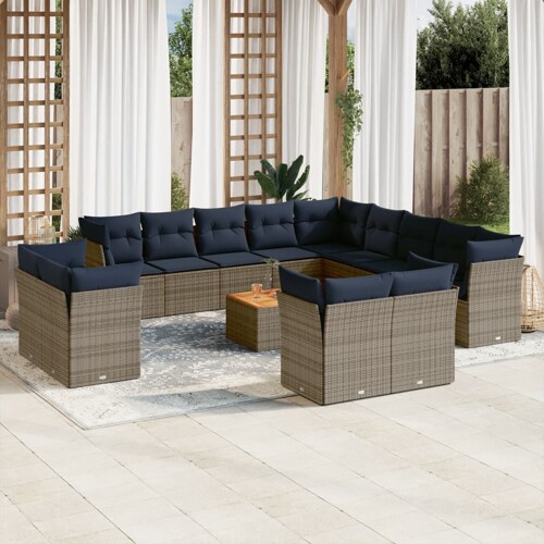 vidaXL 14-dijelni set vrtnih sofa od poliratana s jastucima sivi