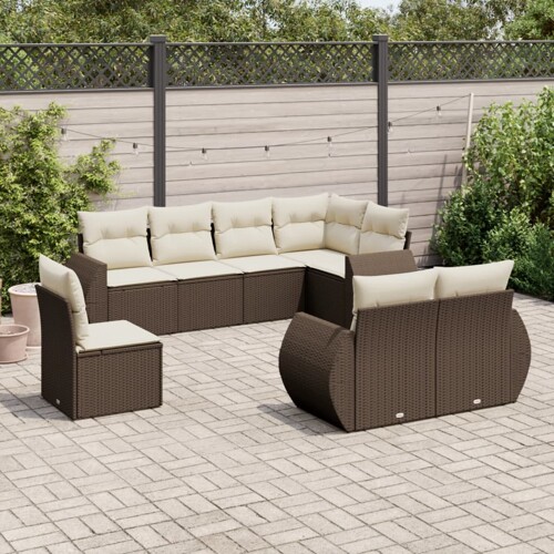 vidaXL 8-dijelni set vrtnih sofa s jastucima smeđi od poliratana
