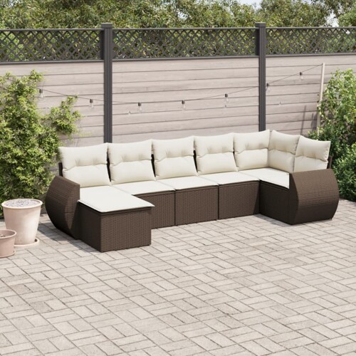 vidaXL 7-dijelni set vrtnih sofa od poliratana s jastucima smeđi