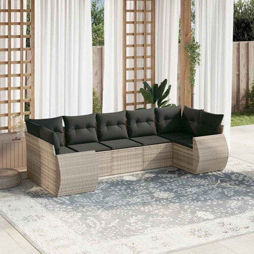 vidaXL 7-dijelni set vrtnih sofa svjetlosivi od poliratana