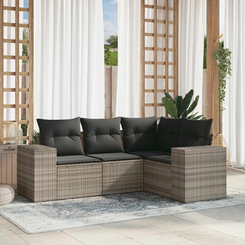 vidaXL 4-dijelni set vrtnih sofa s jastucima svijetlosivi poliratan