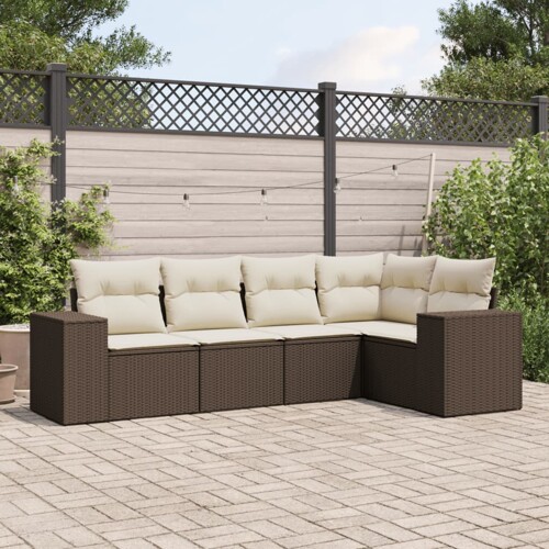 vidaXL 5-dijelni set vrtnih sofa s jastucima poliratan smeđi