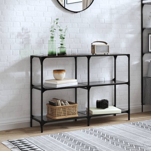 vidaXL Konzolni stol s crnom staklenom površinom 118,5x30x81cm čelični