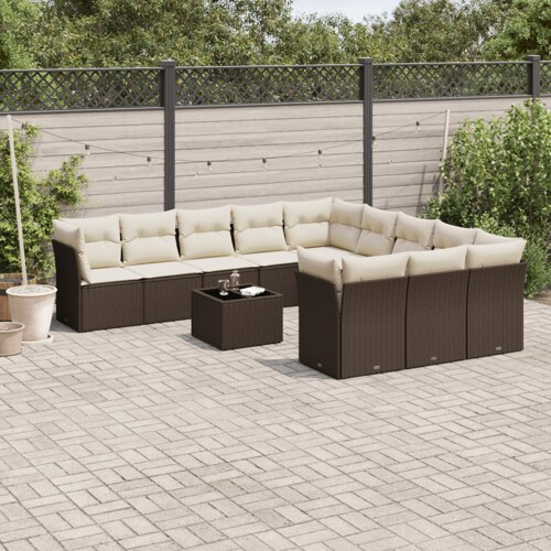 vidaXL 12-dijelni set vrtnih sofa od poliratana s jastucima smeđi