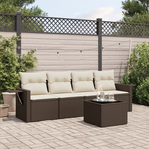 vidaXL 5-dijelni set vrtnih sofa s jastucima poliratan smeđi