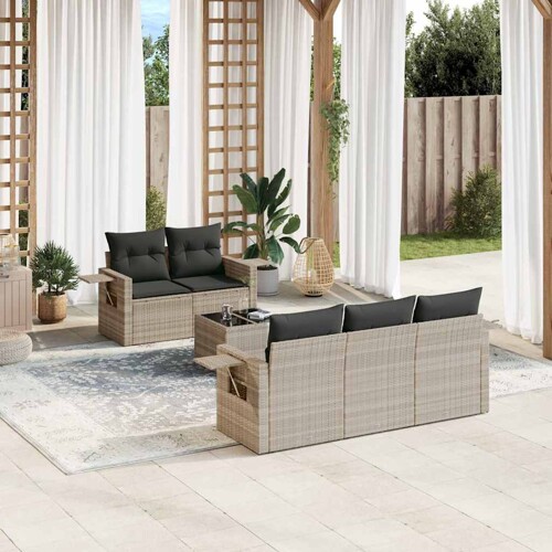 vidaXL 6-dijelni set vrtnih sofa od poliratana s jastucima svjetlosivi