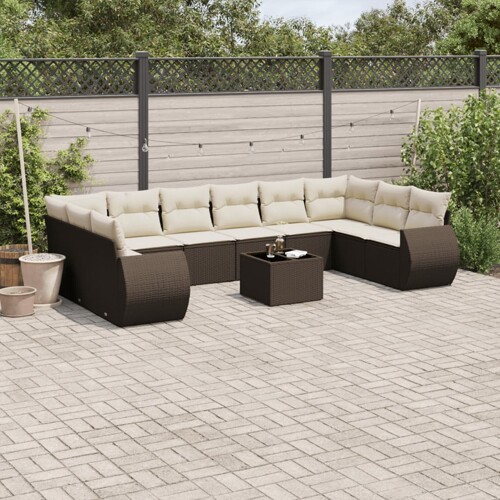 vidaXL 11-dijelni set vrtnih sofa od poliratana s jastucima smeđi