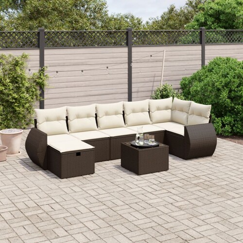 vidaXL 8-dijelni set vrtnih sofa s jastucima smeđi od poliratana