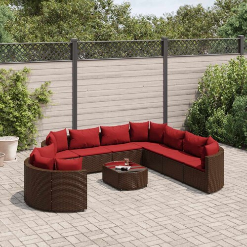 vidaXL 10-dijelni set vrtnih sofa od poliratana s jastucima smeđi