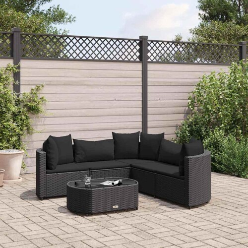 vidaXL 6-dijelni set vrtnih sofa s jastucima crni od poliratana