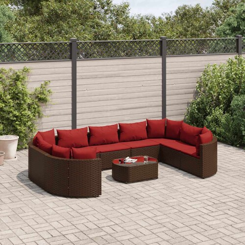 vidaXL 10-dijelni set vrtnih sofa od poliratana s jastucima smeđi