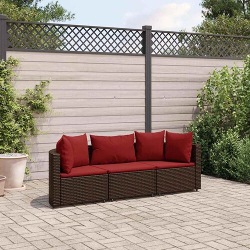 vidaXL 3-dijelni set vrtnih sofa s jastucima smeđi od poliratana
