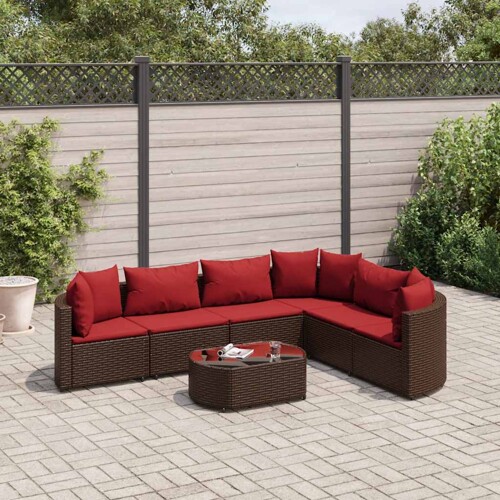 vidaXL 7-dijelni set vrtnih sofa od poliratana s jastucima smeđi