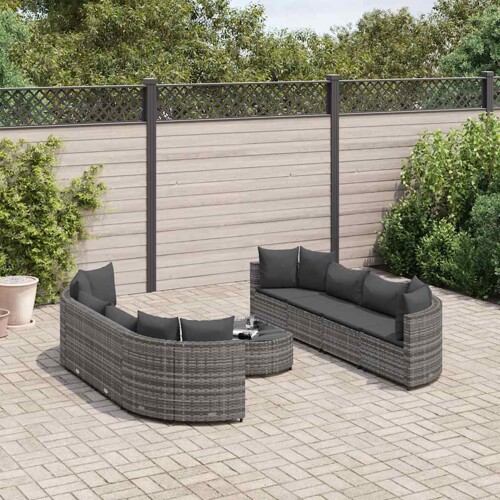 vidaXL 9-dijelni set vrtnih sofa od poliratana s jastucima sivi