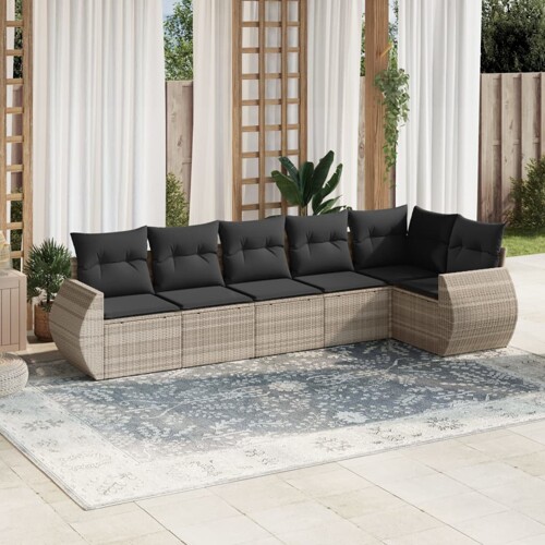 vidaXL 6-dijelni set vrtnih sofa od poliratana s jastucima svjetlosivi