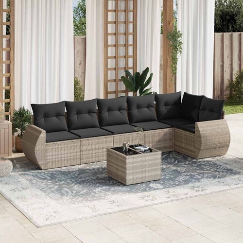 vidaXL 7-dijelni set vrtnih sofa svjetlosivi od poliratana