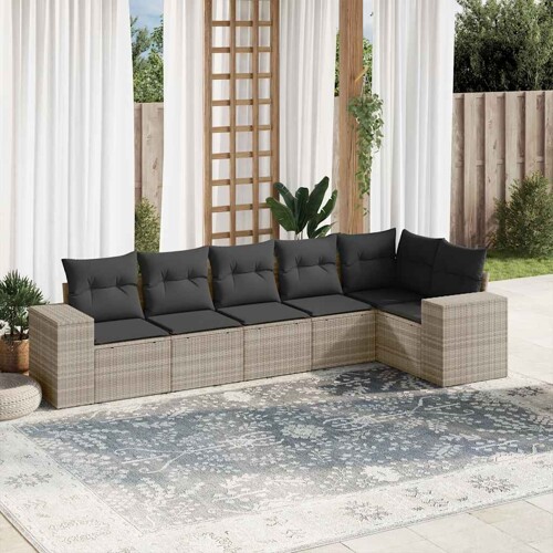 vidaXL 6-dijelni set vrtnih sofa od poliratana s jastucima svjetlosivi