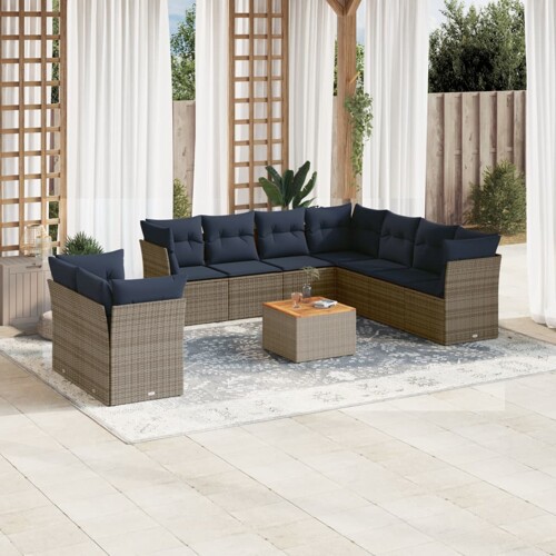 vidaXL 11-dijelni set vrtnih sofa od poliratana s jastucima sivi