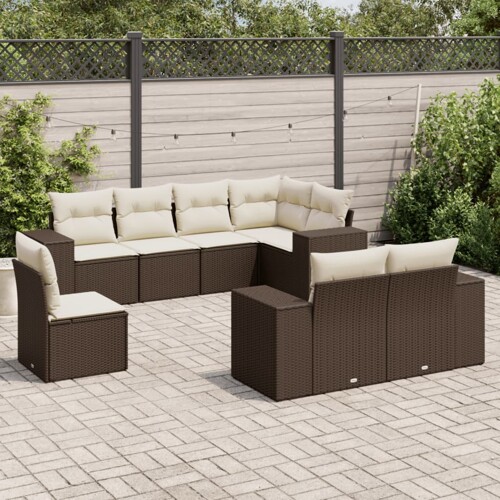 vidaXL 8-dijelni set vrtnih sofa s jastucima smeđi od poliratana